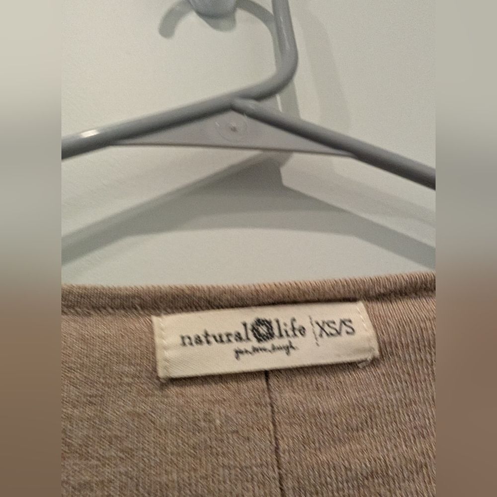Natural Life Light Brown V-Neck Cardigan Purple Buttons Comfy Cozy Size XS / S - Picture 2 of 5